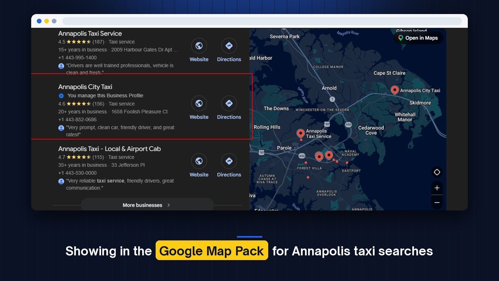 Google Map Pack Rankings for Annapolis City Taxi — image 2